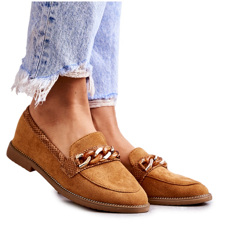 FB2 Mocassini da donna in camoscio con catena Camel Nolie marrone