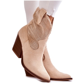 FB1 Stivali da donna in camoscio traforato Cowboy Beige Eleonore