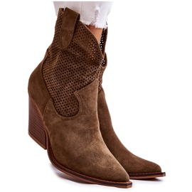 FB1 Stivali da cowboy traforati in pelle scamosciata da donna Khaki Eleonore marrone cachi