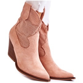 Stivali da donna in camoscio traforato Cowboy Pink Eleonore beige
