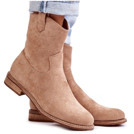 S.Barski Stivali da donna in pelle scamosciata con tacco piatto Beige Fiorenz
