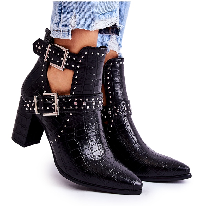 WJ2 Stivali da donna su tacco con strass neri Kelin nero