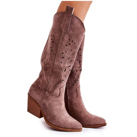 WJ2 Stivali Da Cowboy In Pelle Scamosciata Con Motivo Traforato Marrone Naya beige
