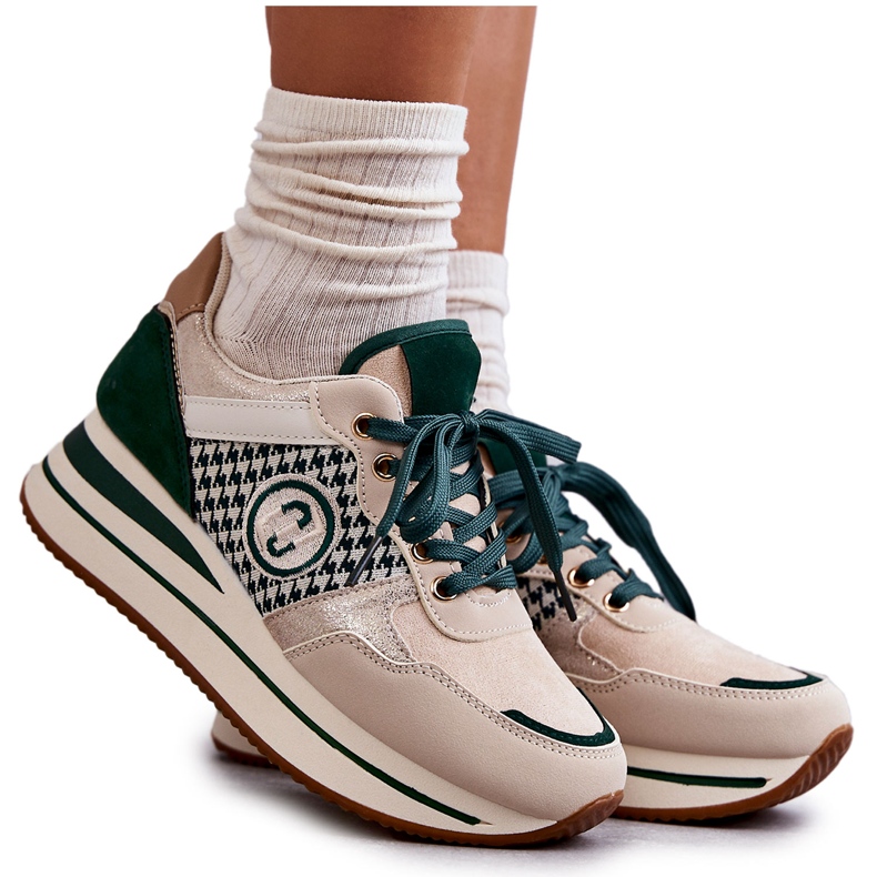 FB2 Scarpe sportive da donna alla moda su una zeppa beige-verde Aronne