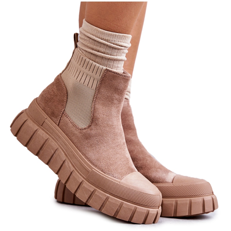 FB2 Stivali alla moda slip-on sulla piattaforma Jenna beige scuro