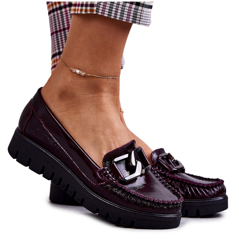 PL5 Mocassini In Pelle Da Donna Sulla Piattaforma Veneziana Bordeaux rosso multicolore