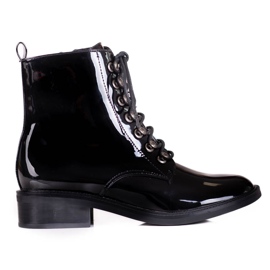 Eleganti stivali stringati da donna con tacco piatto Shelovet nero