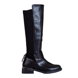 Stivali da donna classici su un elegante tacco piatto Shelovet nero
