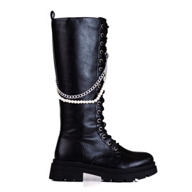Stivali stringati da donna con perle Shelovet nero