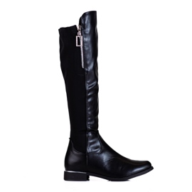 Stivali neri da donna con tacco piatto Shelovet con cerniera decorativa nero