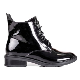 Eleganti stivali Shelovet stringati da donna realizzati in pelle ecologica verniciata nero