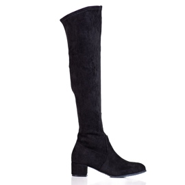 Stivali alla coscia in pelle scamosciata da donna su un palo Shelovet basso nero