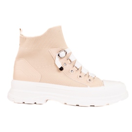 Sneakers beige da donna con tomaia alta Shelovet marrone