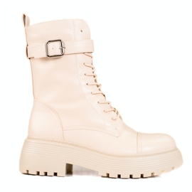 Stivali da donna alti, beige, con lacci