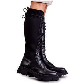 PS1 Stivali Da Donna Con Calzini Su Tacchi Piatti Nero Verano