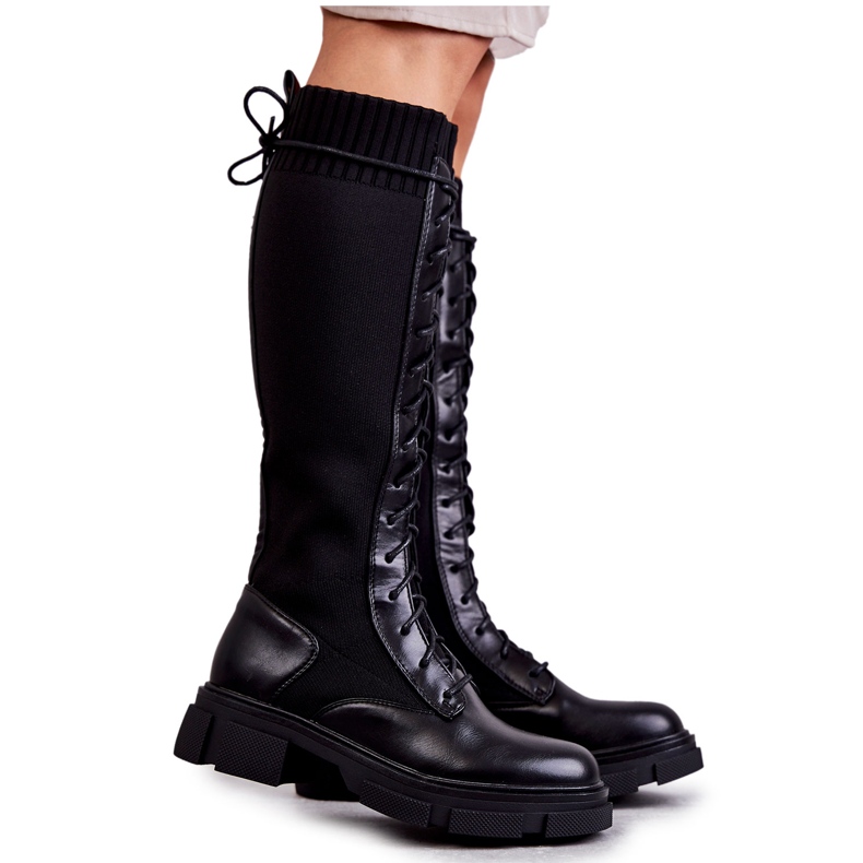 PS1 Stivali Da Donna Con Calzini Su Tacchi Piatti Nero Verano