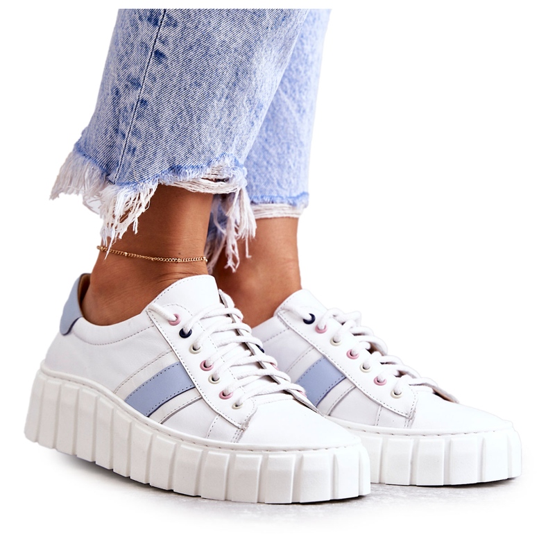 Scarpe Sportive da Donna in Pelle Legate Bianche e Blu Ariva bianca