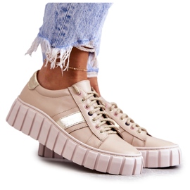 PA2 Scarpe Sportive da Donna in Pelle Legate Beige-Oro Ariva marrone