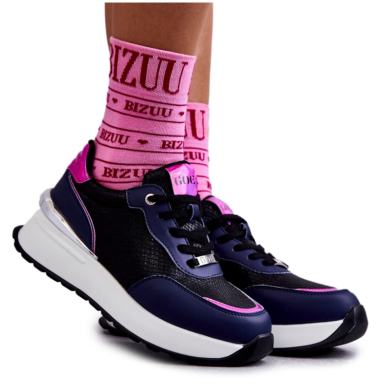 Scarpe sportive da donna con zeppa GOE KK2N4081 nero-blu navy