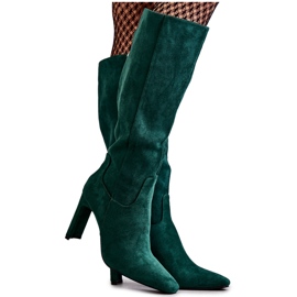 FG2 Stivali Da Donna Su Un Tacco Al Ginocchio Verde Veramente Amore