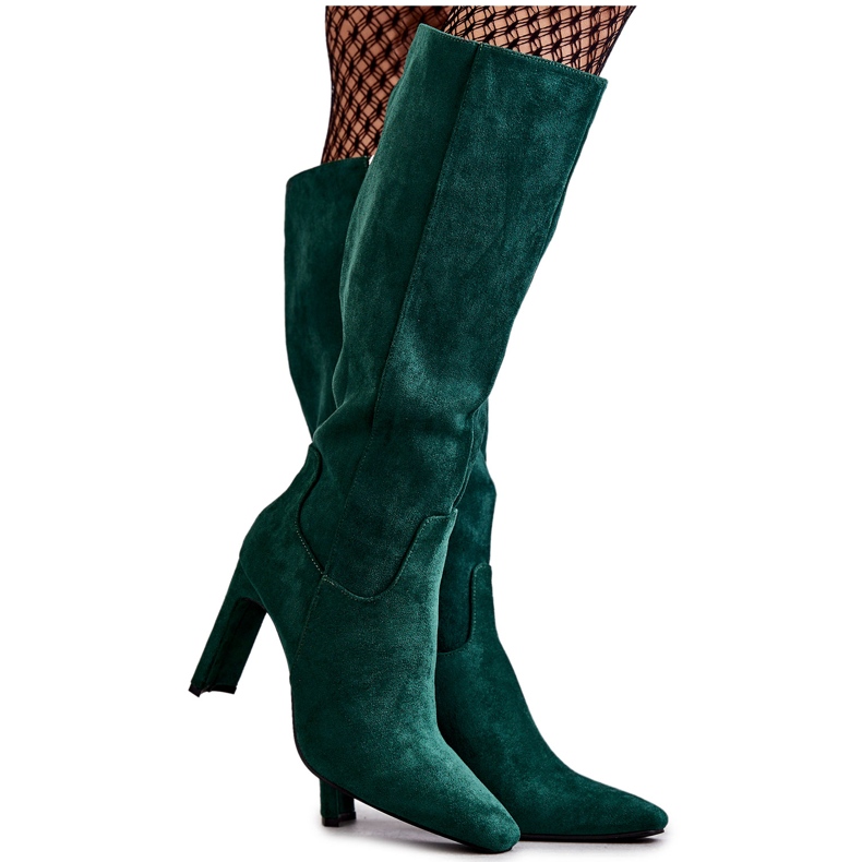 FG2 Stivali Da Donna Su Un Tacco Al Ginocchio Verde Veramente Amore