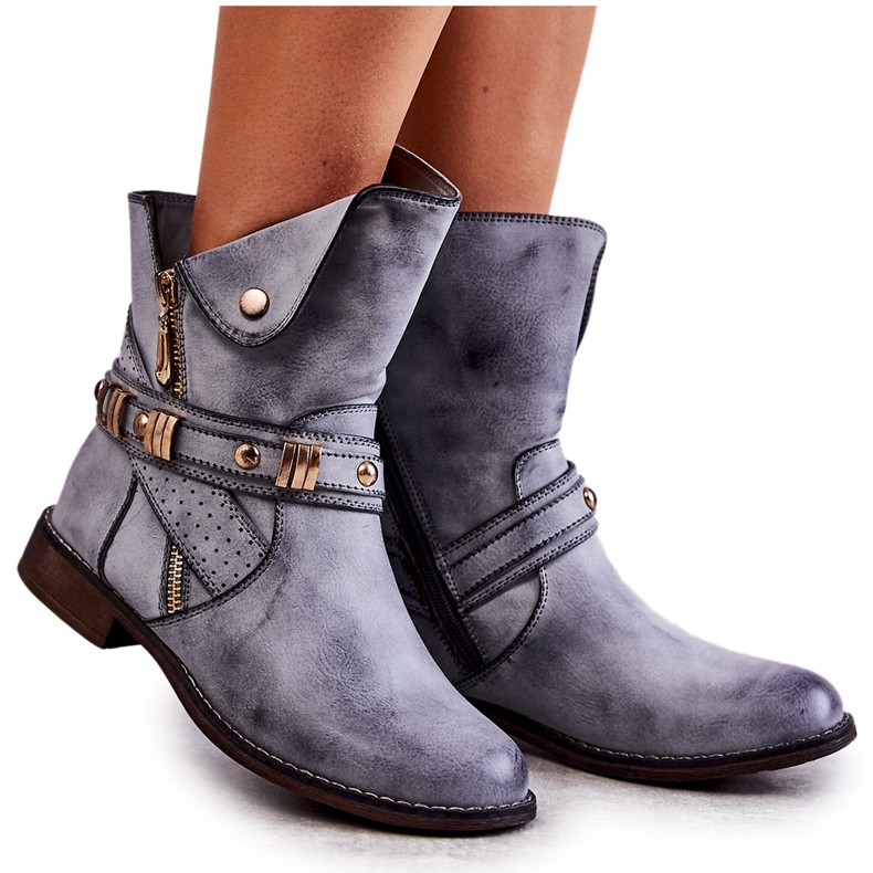 PG1 Stivali Alti Da Donna Con Ornamenti Alisa Blu