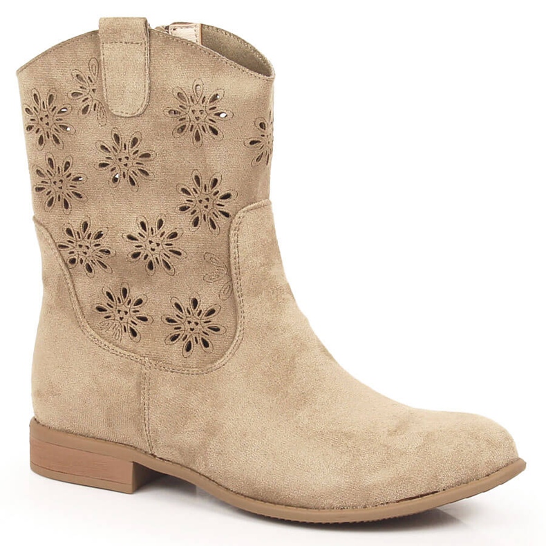 Stivali texani da donna in camoscio con Jezzi JEZ368B beige traforati