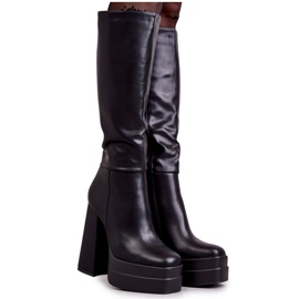 WS1 Stivali alla moda in ecopelle con tacco grosso Meggie nero