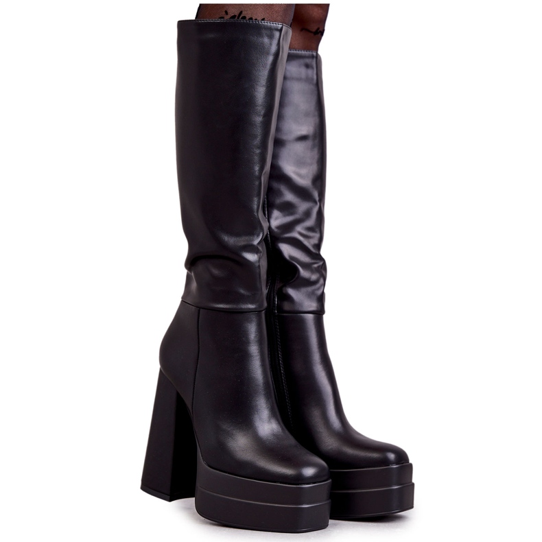 WS1 Stivali alla moda in ecopelle con tacco grosso Meggie nero