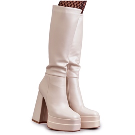 Stivali alla moda in ecopelle con tacco grosso Beige Meggie