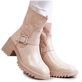 Stivali caldi da donna su un tacco grosso Beige Marinela