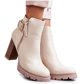 FE1 Stivali In Ecopelle Su Tacchi Alti Con Cerniera Decorativa Beige Rosita