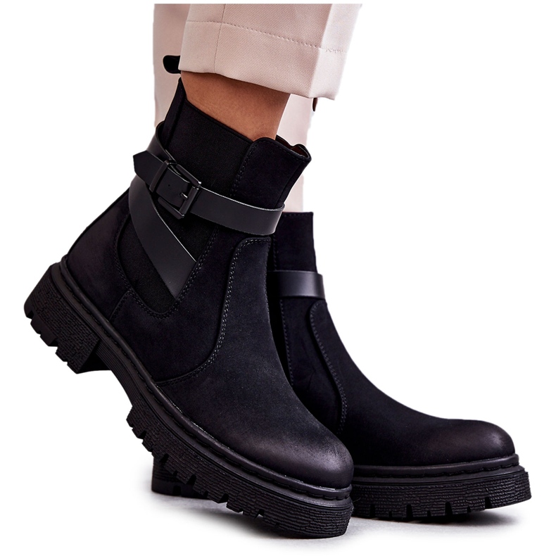 FE1 Stivali caldi da donna Stivali Jodhpur con cintura nera Jose nero
