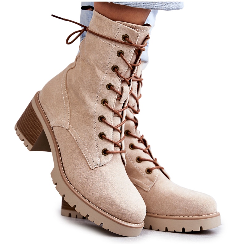 FE1 Stivali caldi da donna su tacchi alti Beige Julieta