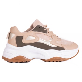 Sneakers da donna con lacci Shelovet su una piattaforma alta beige marrone multicolore