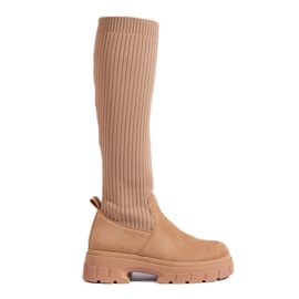 Stivali beige da donna con tomaia flessibile