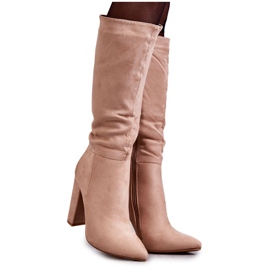 Stivali classici con tacco in pelle scamosciata Tressa beige scuro marrone