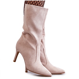 PS1 Stivali Tacco Alto In Pelle Scamosciata Beige Arison marrone
