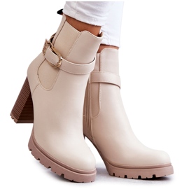 FE1 Stivali in pelle su colonna con cintura decorativa, Maresol beige