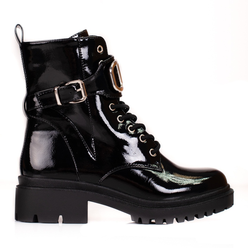 Borse allacciate Shelovet laccate con fibbia decorativa nero