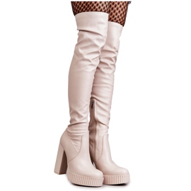 Stivali Alti In Pelle Sulla Piattaforma Beige Katrina