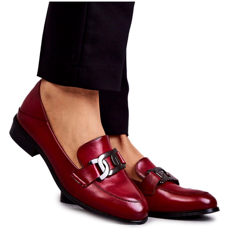 Vinceza Mocassini alla moda in pelle trigono bordeaux rosso