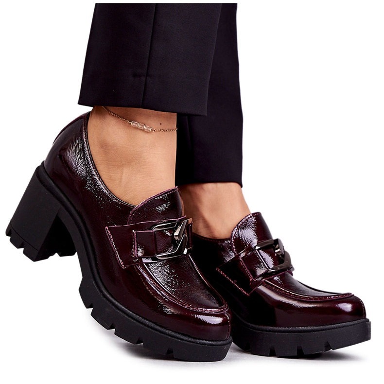 PL5 Scarpe eleganti su colonna con decoro argento, Harmell bordeaux rosso