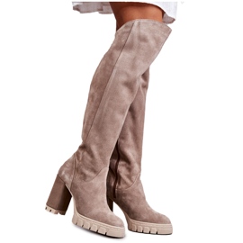 PA2 Stivali alti da donna in pelle scamosciata beige Georgette
