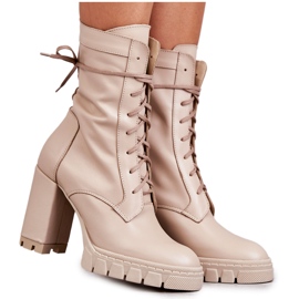 PA2 Stivali In Pelle Da Donna Sulla Piattaforma Beige Edna