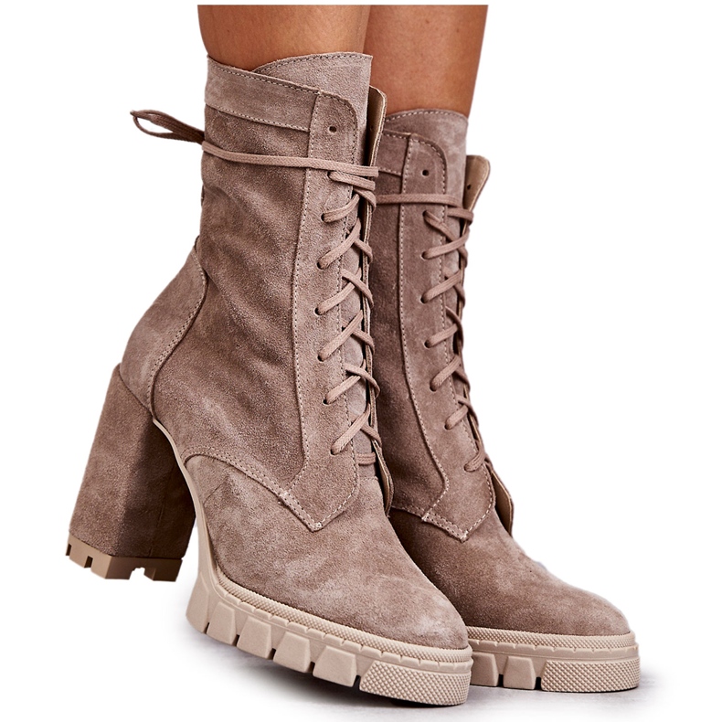 PA2 Stivali con plateau da donna in pelle scamosciata Beige Edna