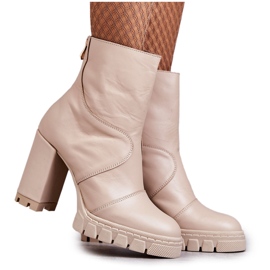 Stivali Di Pelle Sul Tacco Alto Beige Elia