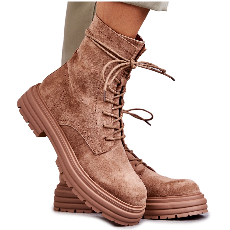S.Barski Stivali in camoscio da donna legati Camel Afra marrone