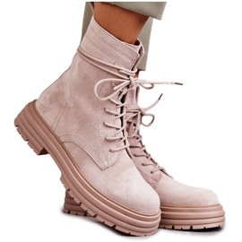 S.Barski Stivali in camoscio da donna legati Beige Afra