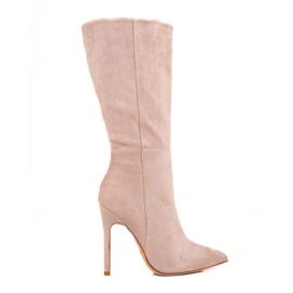 Stivali beige con tacco da donna